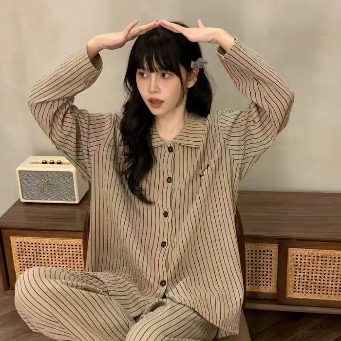 Douyin texto cifrado pantalones de manga larga pijamas mujer nube algodón primavera y verano celebridad de Internet pequeño libro rojo cómodo y dulce servicio a domicilio de dibujos animados