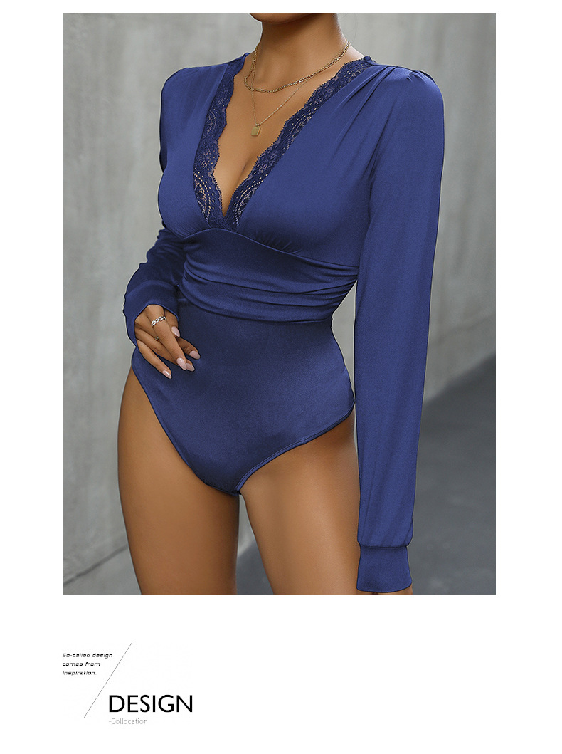 Solid Color Lace Stitching Elegant Long-sleeved Slim Fit Jumpsuit_voghion.com