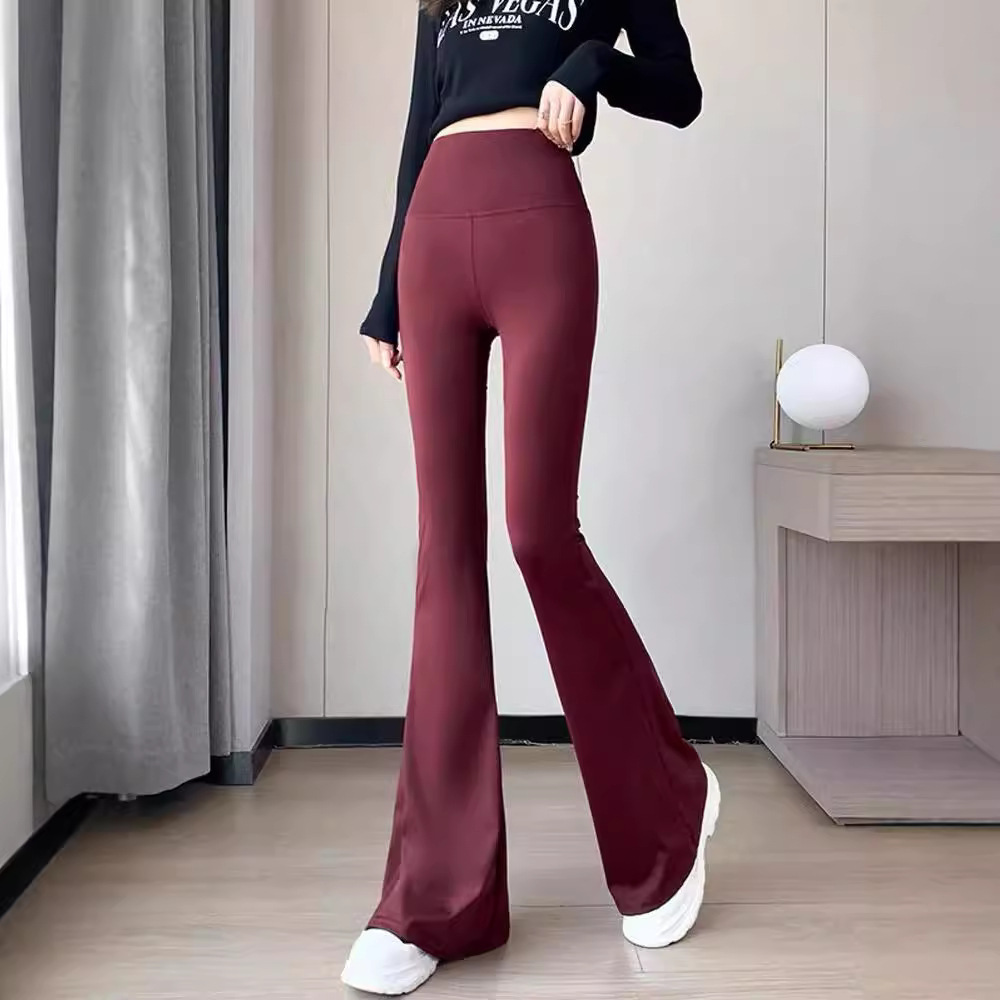 Flared Pants for Women, Autumn Micro-Flared Pants, Sports Fitness Shark Pants, Angora Red Leggings, European and American Style