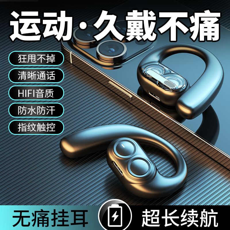 New Private Model Wireless Bluetooth Headset Ear-Hanging Business Silicon Mark Dual Speaker HD Call Sport Long Endurance