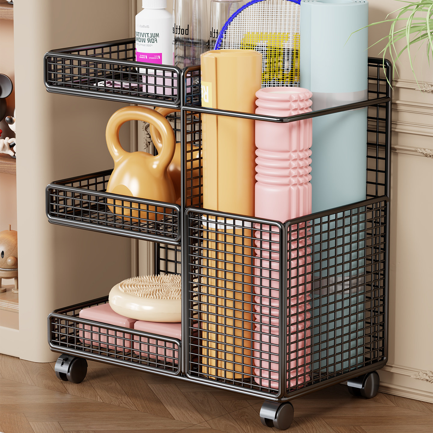 Organizador de Equipos de Fitness Móvil con Ruedas para el Hogar