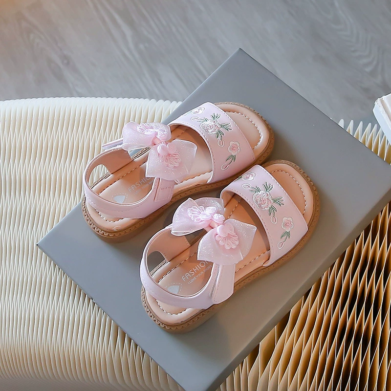 Summer non-slip shoes for princess, universal beach footwear with bow, cute children's sandals, Chinese style
