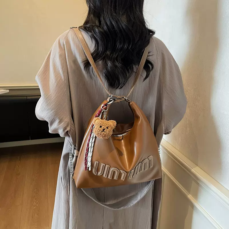 跨境复古托特包2025新款拼接字母简约大容量单肩包百搭通勤斜跨包