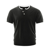 ZH8102-DK男女同款潮牌拼接时尚通勤假两件亨利领针织短袖T恤，男装针织衫/毛衣，星座614