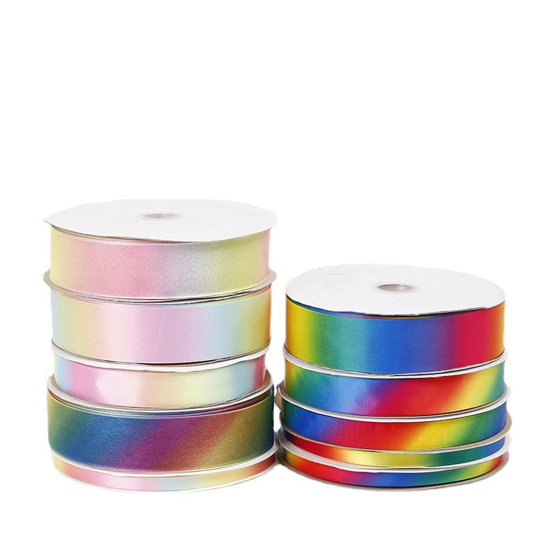 Fábrica al por mayor del arco iris cinta de embalaje cinta de poliéster gradiente cinta DIY cinta de hornear cinta de poliéster caja de regalo