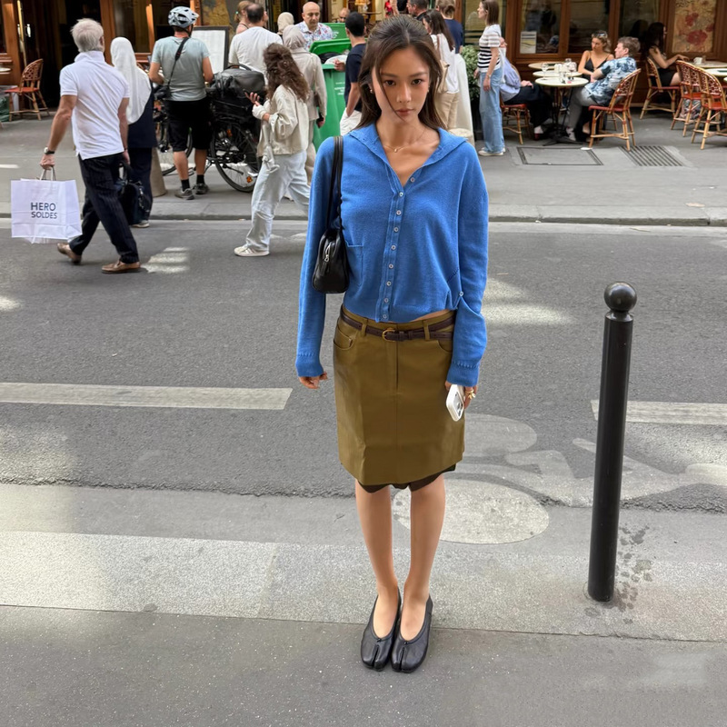 [in Stock] Greenhouse Turtleneck Cardigan Klein Blue Single-Breasted Wool Knit Sweater for Women 2026 Autumn/Winter New Style
