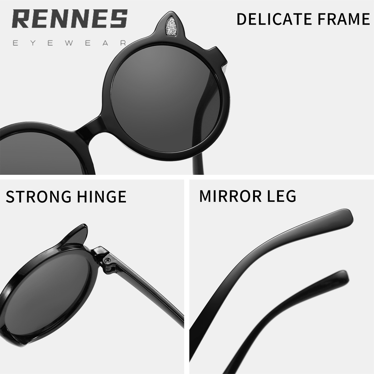 Nuevas gafas de sol para orejas de gato con montura redonda para niños