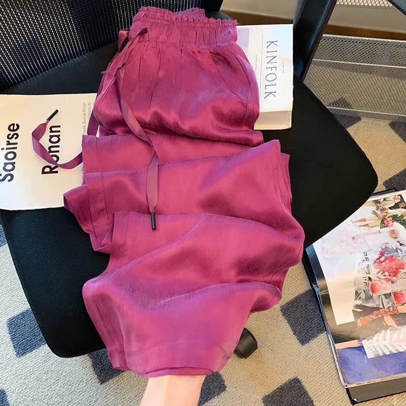 Purple Ice Silk Satin Wide Leg Pants Women's Summer 2025 New High-grade Dape Straight Loose Casual Pants