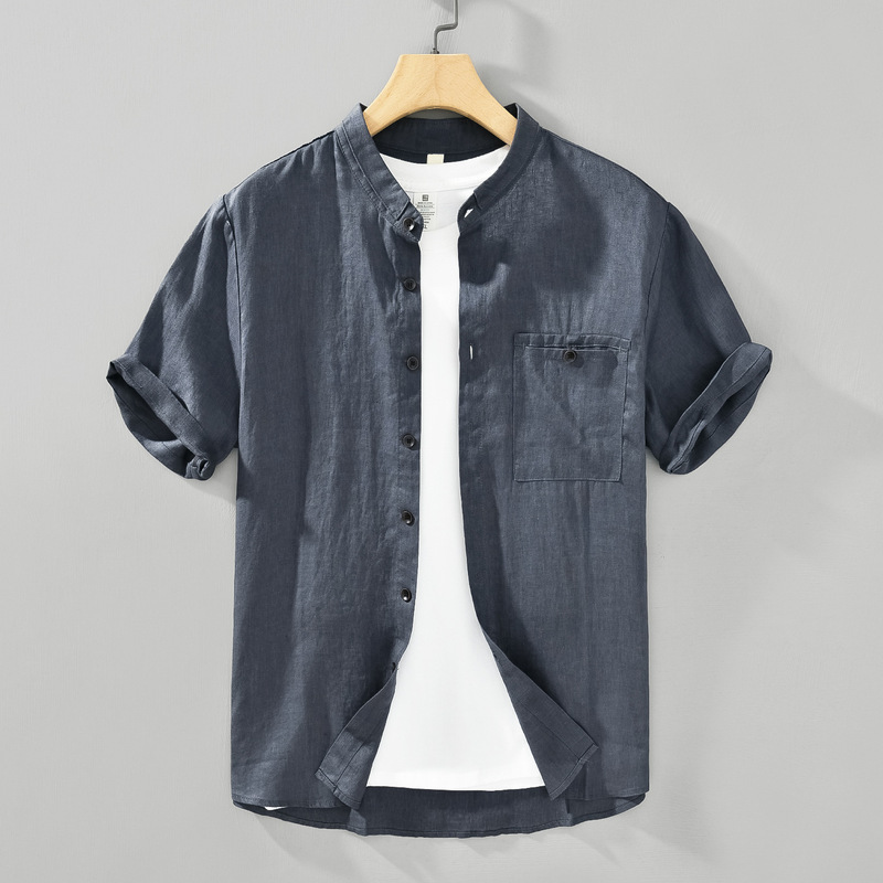 H013 Japanese Linen Fresh Short-Sleeve Shirt for Men, Versatile, Artistic, Casual, Loose, Breathable Top, Available for Dropshipping