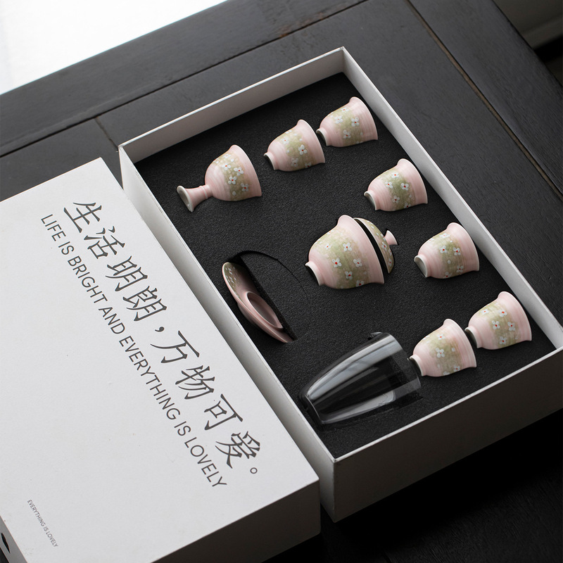 墨己万物可爱日式手绘樱粉菀生粉引茶具套组功夫茶具家用礼盒整套|undefined