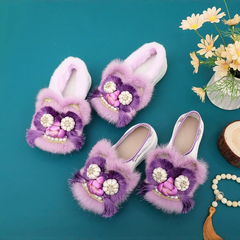 Хлопковые туфли с толстой нижней головой тигра 2024 новый национальный прилив ретро национальный стиль женский стиль хлопчатобумажные туфли национальный прилив