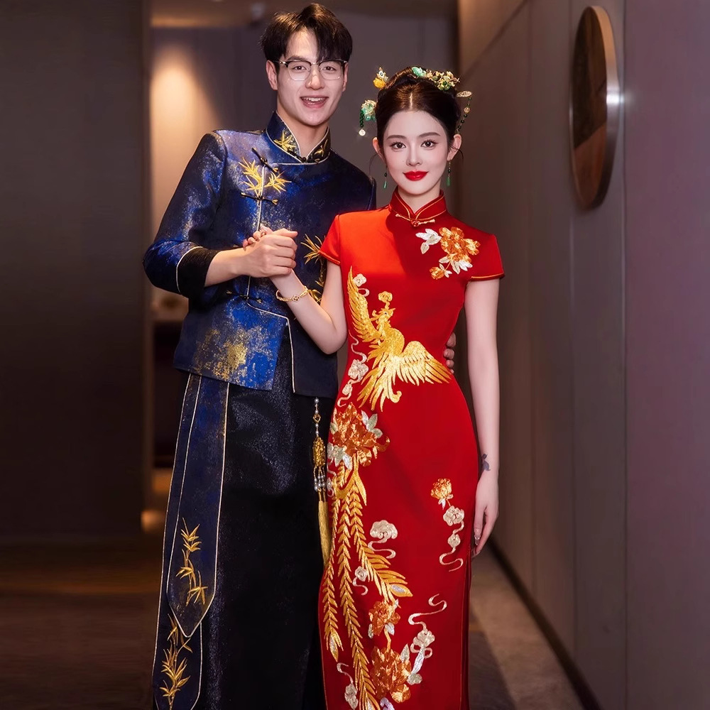 Xiuhe Dress Qipao 2026 New Model Banquet Dress Heavy-Duty Bridal Gown Chinese Style Bride Engagement Wedding Dress Dragon and Phoenix Gown