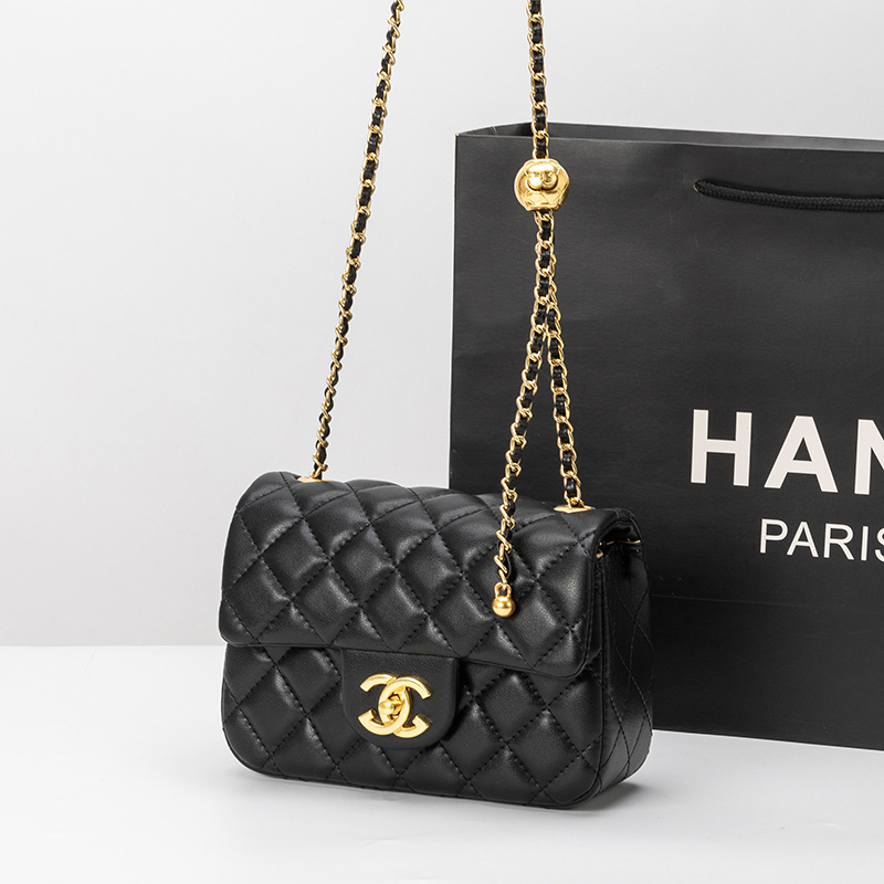 名牌同款女包2025新款时尚复古高级感菱格链条包小金球单肩斜挎包