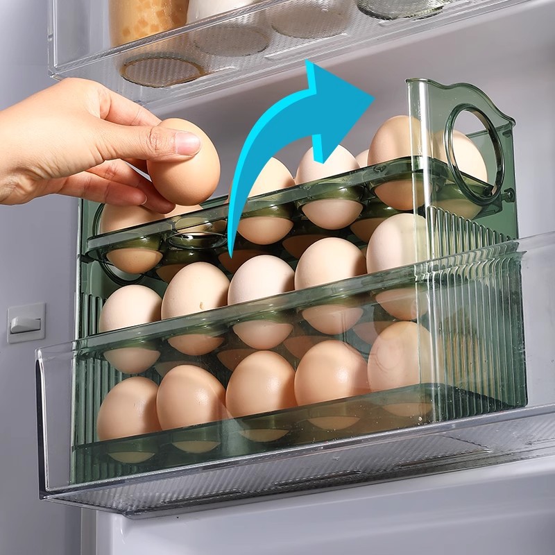 Huevera Organizadora para Puerta de Refrigerador de Plástico PET con Volteo Automático para Cocina
