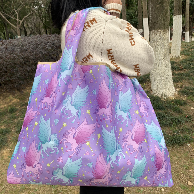 Japanese cartoon foldable environmental protection bag Oxford cloth environmental protection shopping bag portable storage bag large supermarket shopping bag Japanese cartoon foldable environmental protection bag Oxford cloth environmental protection shopping bag portable storage bag large supermarket shopping bag