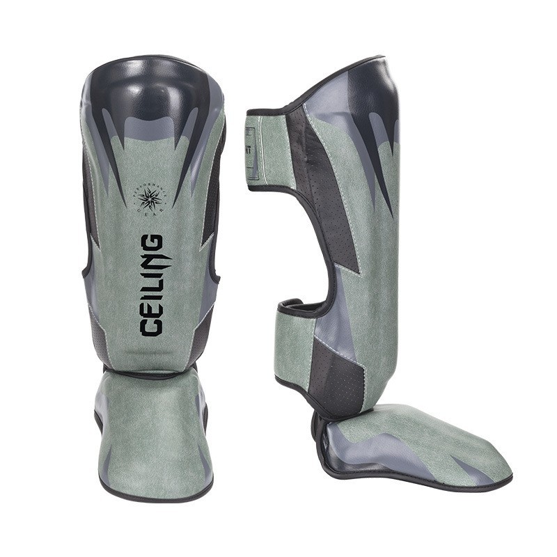 Protectores de piernas para boxeo de suelo, protectores de piernas profesionales para Muay Thai y Sanda, con calzado, protección de tobillos, protección de empeines y espinilleras.