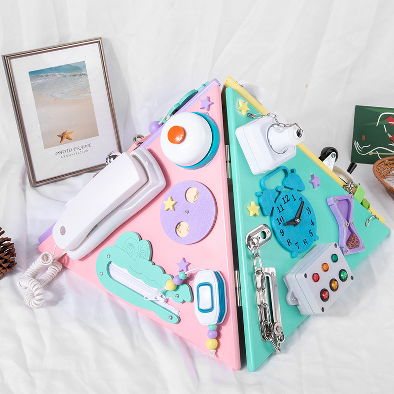 Los niños de madera transfronterizos Montessori bebé clave de desbloqueo con luz educación temprana casa ocupada juguetes educativos