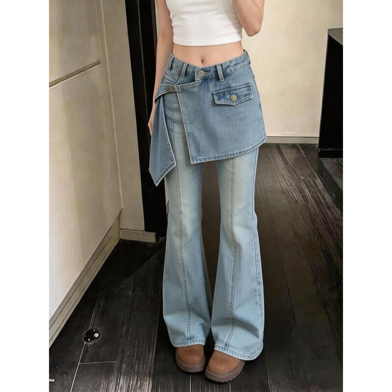 American Retro Asymmetric Belt Jeans for Women, High-Waisted Slimming Straight Wide-Leg Pants with a Unique Design, Niche Floor-Length Pants American Retro Asymmetric Belt Jeans for Women, High-Waisted Slimming Straight Wide-Leg Pants with a Unique Design, Niche Floor-Length Pants