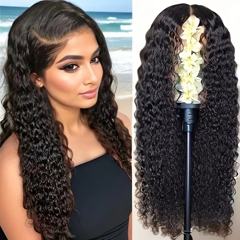 Perruque Lace Front avec extensions de cheveux synthétiques bouclés, couverture complète, cheveux ondulés mi-longs_voghion.com