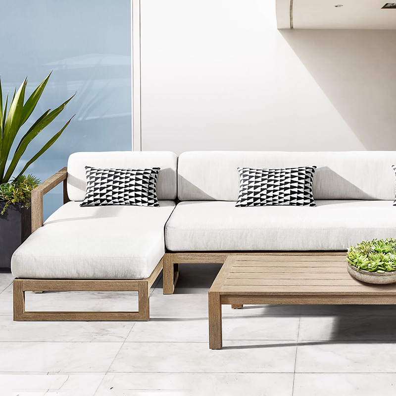 Sofá de patio para exteriores, conjunto de muebles de jardín impermeables y resistentes al sol, muebles de terraza para villa de madera de teca anticorrosión. image 3