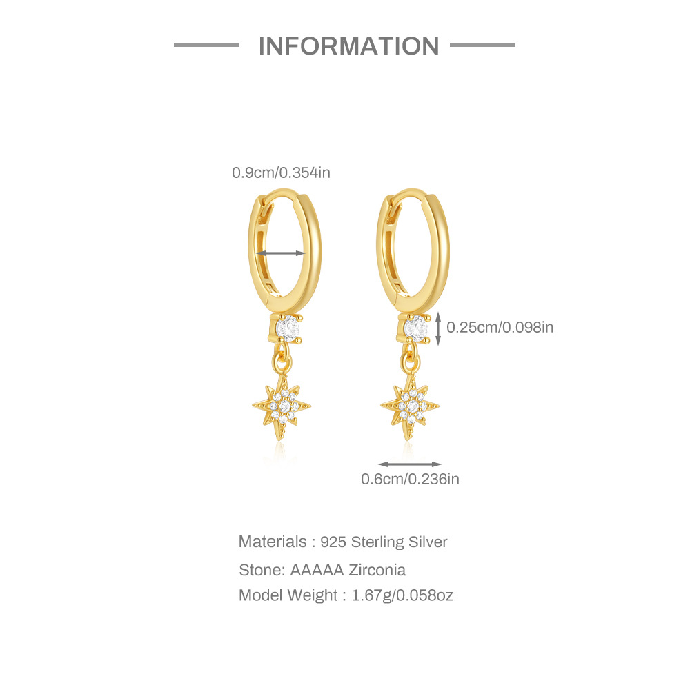 2g Weight 1 Pair 925 Sterling Silver Zircon 925 Sterling Silver Earrings Geometric Drop Earrings