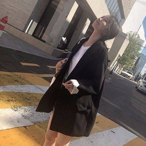 Jacket Women's Spring and Autum Korean Style Loose Student 2025 New Black Small Suit Internet Celebrity Style Mid-Length Suit