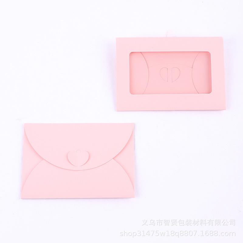 亚马逊复古牛皮纸开窗贴窗PET爱心扣彩色信封会员卡创意小信封|undefined