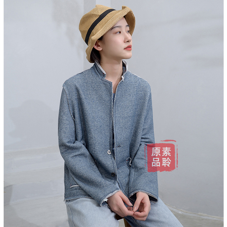 Casual casual lazy knitted cotton small suit women's cold style loose elastic micro drop shoulder long sleeve coat S1603
