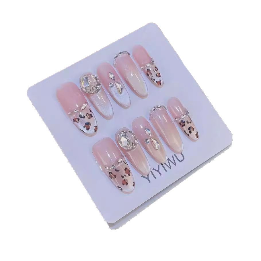 Yiyi Dance Leopard Chicas calientes (óvalas largas) Armadura de vestir hecha a mano con estampado de leopardo, ojos de gato, yemas de los dedos, pegatinas de uñas blancas