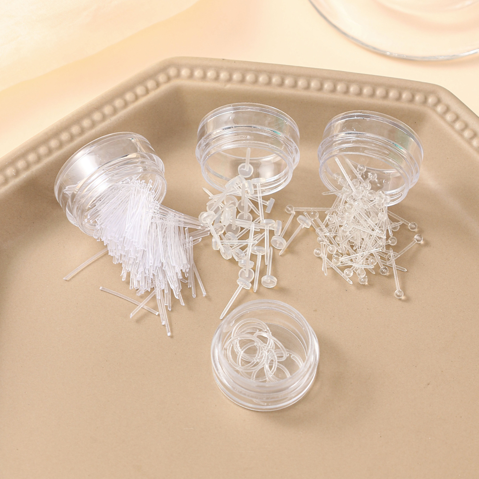 适合养耳洞耳钉透明隐形耳棒女日韩简约学生耳饰 小圆盒+耳堵套装