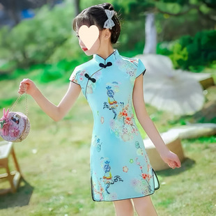Girls' Summer Cheongsam Chinese Dress Baby Tang Suit Children's Hanfu Cheongsam Dress Stylish Retro Chinese New Style