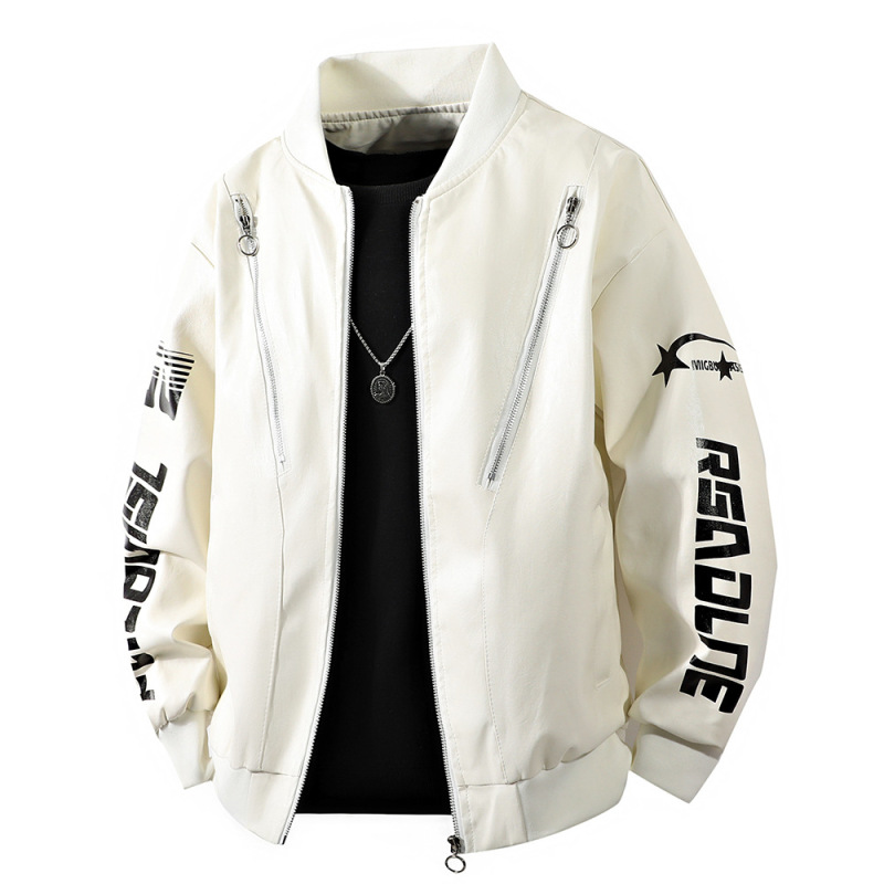 新しいオートバイレザージャケットメンズレザージャケットメンズジャケット無地プリントレーシングジャケットジャケットメンズ香港ファッションブランドシーズンカップル|undefined