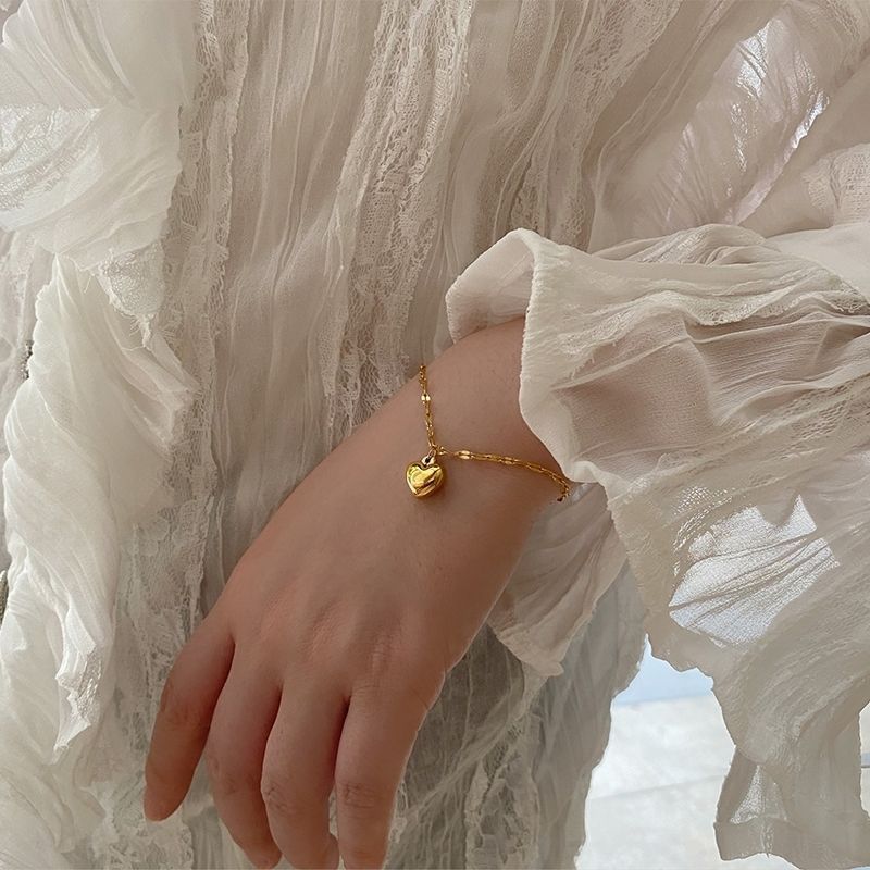 European and American Cross-border Fashion Simple Stereo Heart Pendant Bracelet Retro Small Fresh Peach Heart Bestie Bracelet for Women