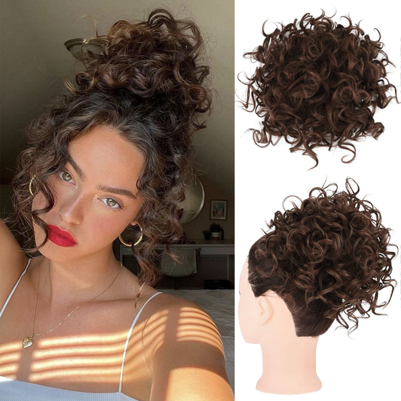 Coletero Postizo de Cabello Rizado de Fibra de Alta Temperatura con Aspecto Natural para Mujeres