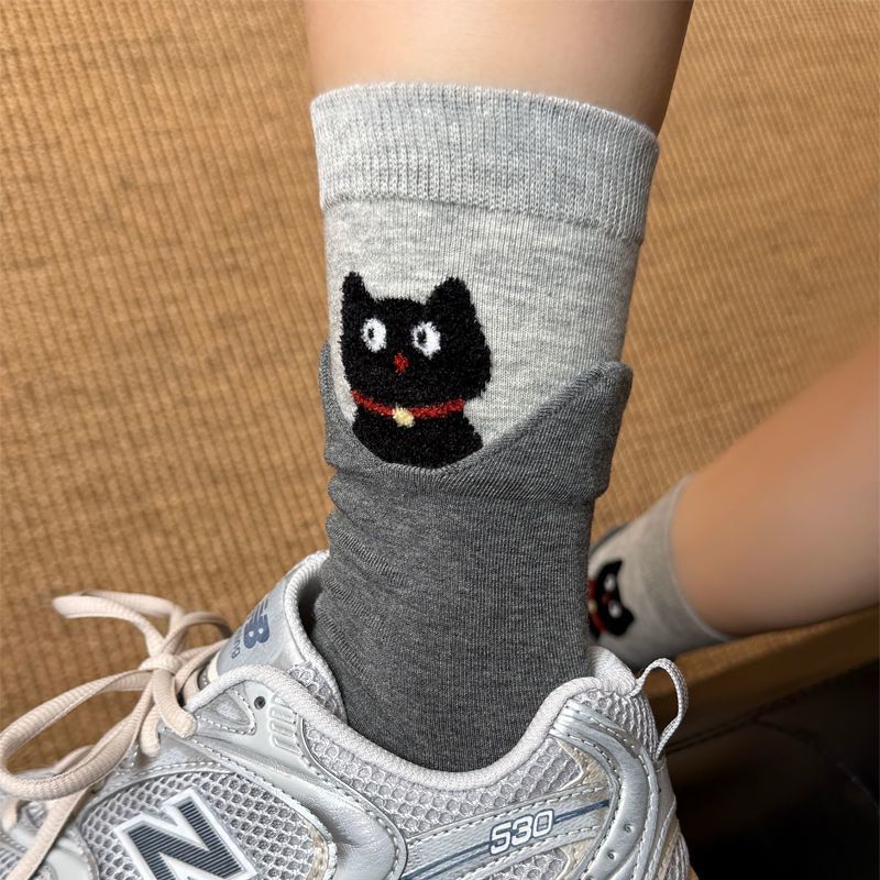 袜子女卡通猫咪春秋中筒袜ins潮百搭简约可爱夏季长袜韩系学院风|undefined