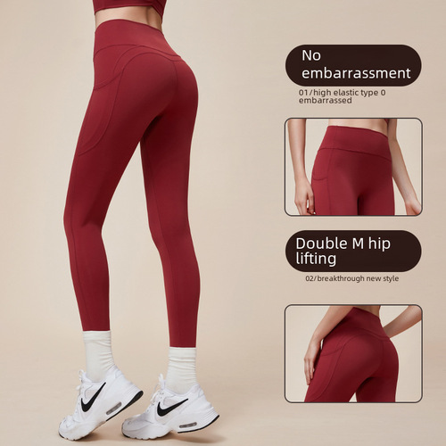 New Double M High-Waist Tummy-Tucking Yoga Leggings, Tight Honeycomb Fitness Pants with No Embarrassing Lines