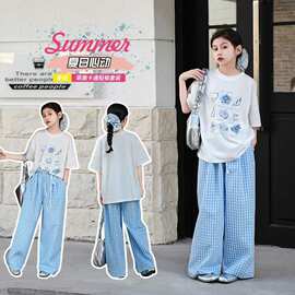女童格子短袖套装夏季2026韩系新款夏装女孩洋气时髦休闲两件套潮