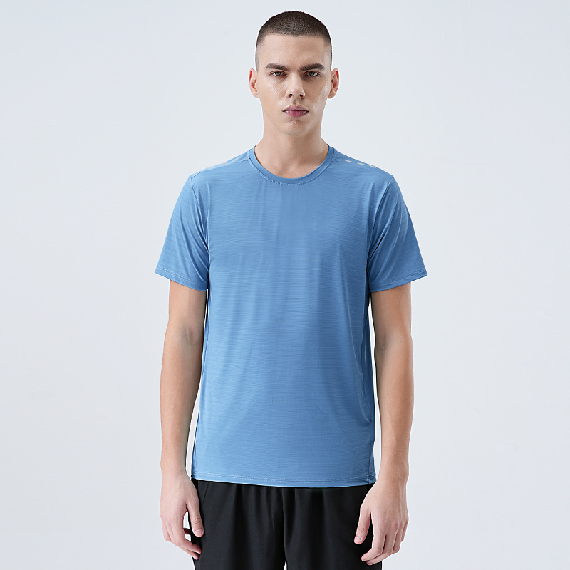 Camiseta de Manga Corta de Secado Rápido de Seda de Hielo para Hombre, Top Deportivo Delgado, Ropa de Entrenamiento Elástica para Exteriores