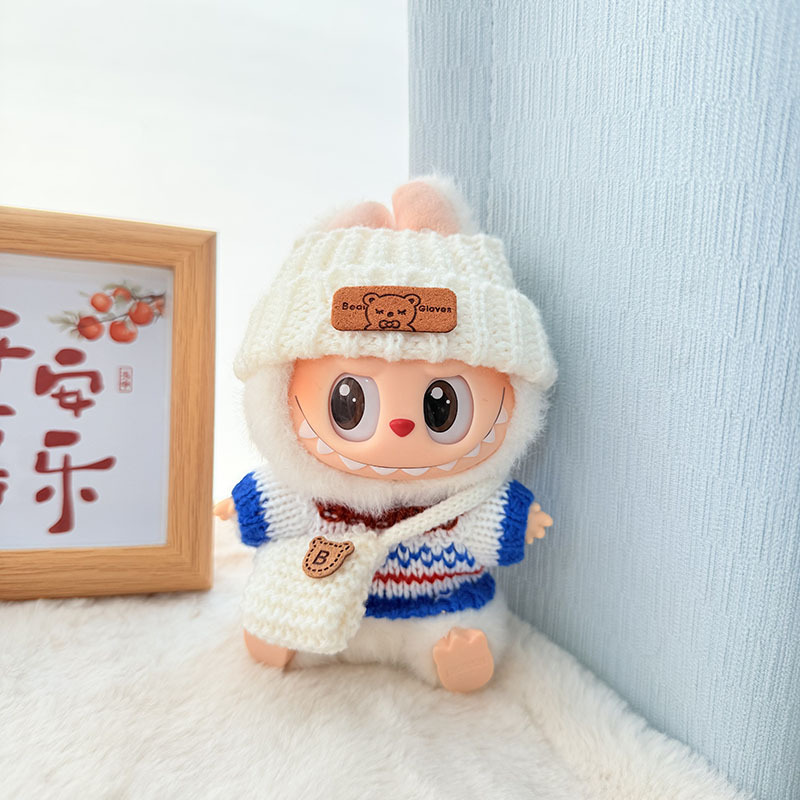 Solo ropa] Llavero de primera y segunda generación Labubu colgante de ropa Rabubu ropa de bebé suéter de punto traje de sombrero