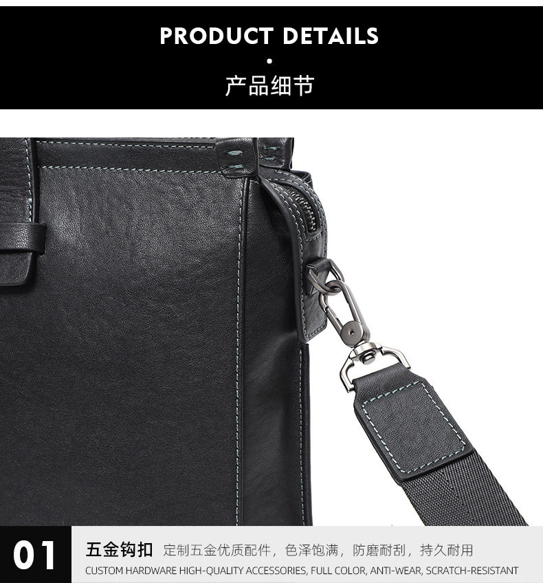 Túi xách tay nam da bò thật công sở đựng tài liệu laptop dung tích lớn 38×11×26 cm — Màu đen da thực vật chi tiết 19