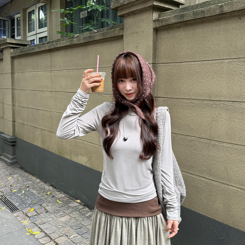 2026 Autumn New Style Lazy Long-Sleeved Women's Round Neck Straight Cut Soft and Comfortable Early Autumn Basic Base Layer Top 3145