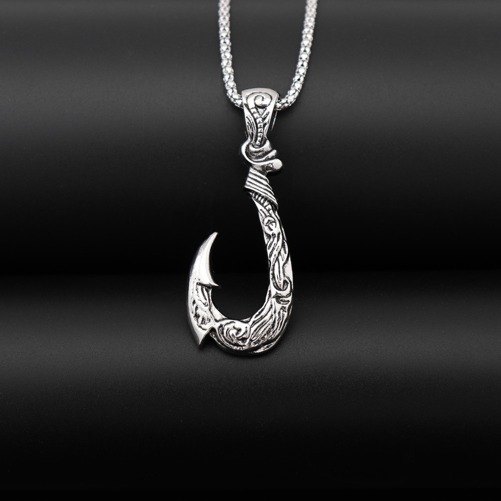 Fishhook Pattern Retro Fishhook Metal Plating Men's Pendant Necklace