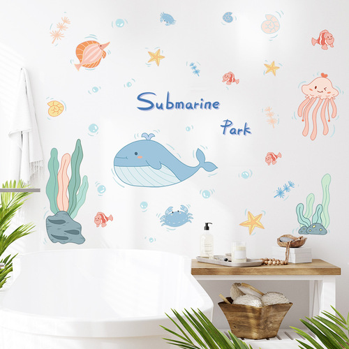 New LD63001 Cartoon Underwater World Whale Aquatic Plant Octopus Bathroom Glass Home Decoration Wall Sticker