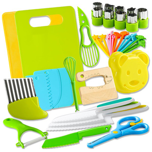 New Children Fruit Knife Tool suit Scissors Chopping Board Fruit Vegetable Potato Cut Plastic Children Safety Knife