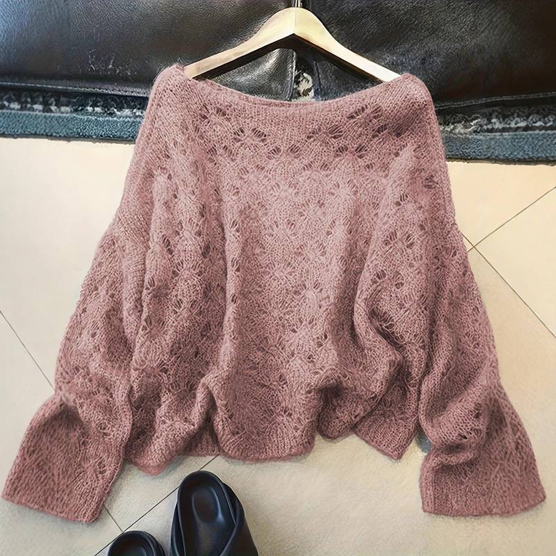 Amazon's Cross-Border Best-Selling Stylish Hollow-Out Cover-Up Blouse, Thin and Loose-Fitting Versatile Pullover Knit Top for Women