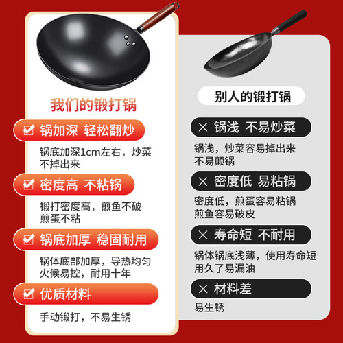 Iron pot official flagship wok handmade Zhangqiu old-fashioned wok household non-stick pan uncoated gas stove suitable