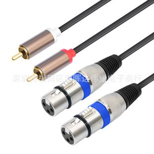 New cross-border in stock 1 M 5 full copper wire gold-plated plug 2RCA to 2XLR cannon female audio cable