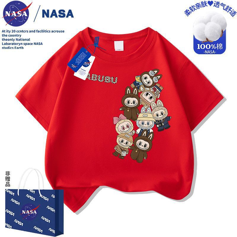 NASA 子供用ラブブ labubu 漫画半袖 T シャツ男の子と女の子用、多用途でファッショナブルでかわいいファッショントップス
