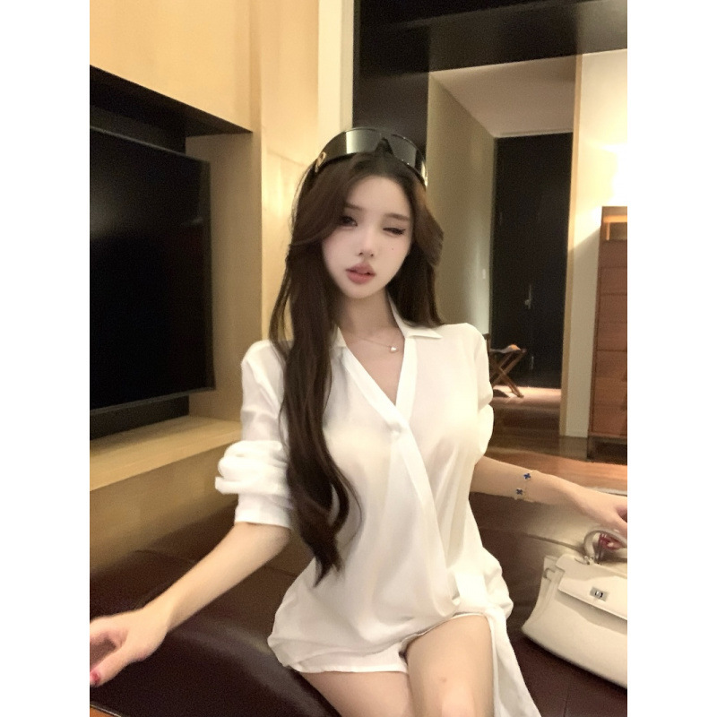 韩版气质辣妹宽松显瘦慵懒风设计感收腰系带长袖防晒衬衫女上衣|undefined