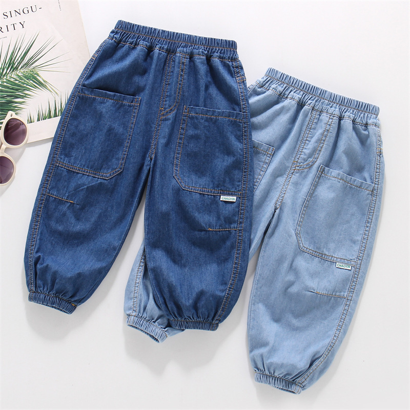 Pure Cotton Boys Pants Summer New Handsome Children's Jeans Thin Summer Trousers Baby Anti-mosquito Pants